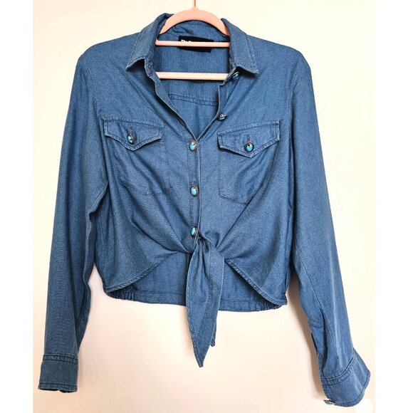 The Kooples Lyocell Western Turquoise Button Down Shirt, 2 (XS), Blue - Picture 1 of 11